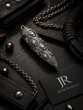 .925 Sterling Silver Skull Bullet Pendant Oxidized CZ Gothic Fine Jewelry